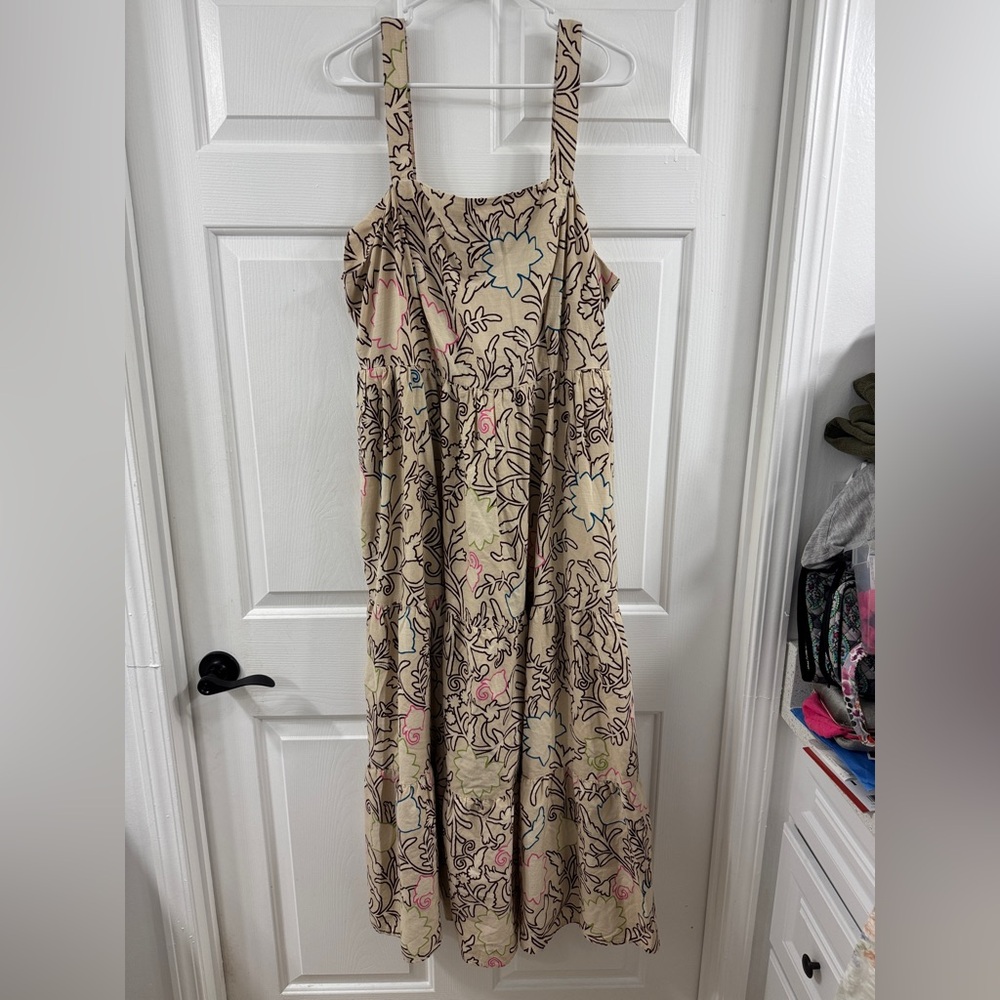 Knox Rose Beige Floral Maxi Dress with Pink & Blue Accents
